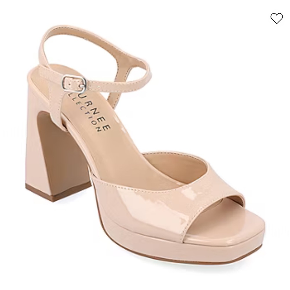 Journee Collection Nude Patent Block Heel Sandals